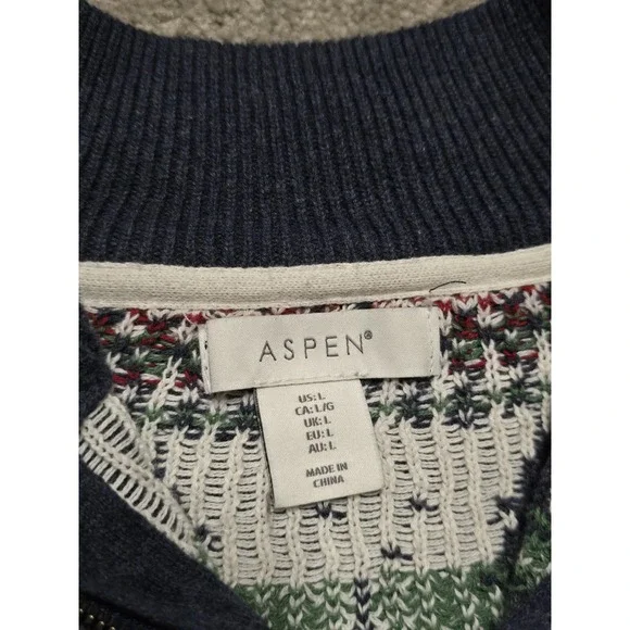 ASPEN Fair Isle Polar Bear Christmas Holiday 1/4 Zip Knit Sweater Size L - Picture 5 of 16